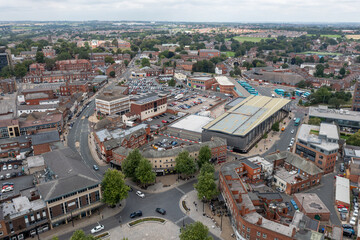 Naklejka premium Aerial panorama of Wakefield city centre in West Yorkshire