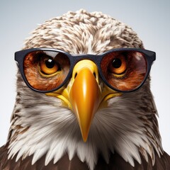 close-up of Eagle with sunglasses on white background