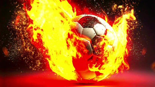 luxury soccer ball on fire background