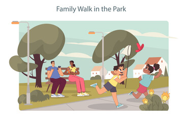 Weekend family time. Happy family in the park. Kids and parents spending