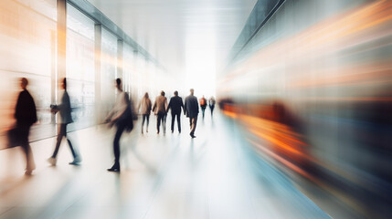 Fototapeta premium Blurred image of business people walking in a corridor, motion blur