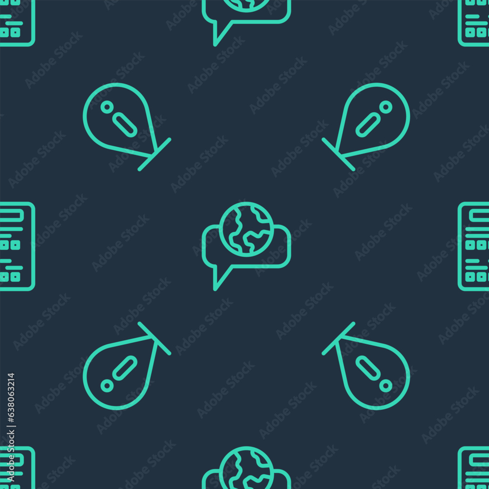 Poster set line learning foreign languages, information and exam sheet on seamless pattern. vector