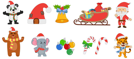 Set of christmas character , animals and decorative.