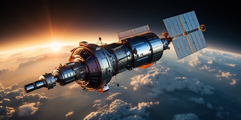 AI Generated. AI Generative. Galaxy space cosmic satellite shuttle rocket space ship universe station. Graphic Art