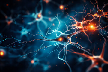 Synapse of neuron cell biology concept  - obrazy, fototapety, plakaty