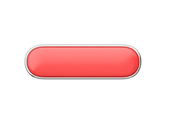 3d render long button - glossy web element, rectangular shiny label with chrome and clean click symbol