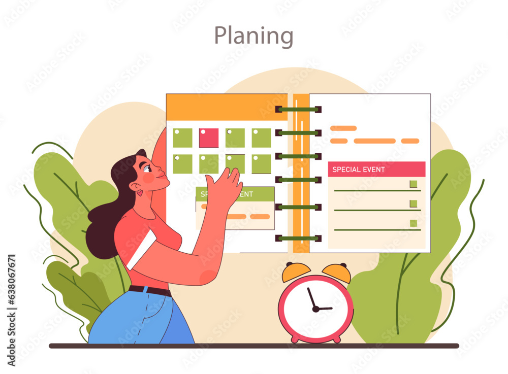 Poster planning and organization of tasks on board. character planning or checking