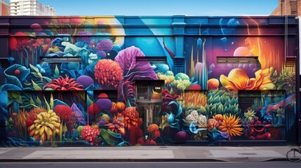 World of Street Art, where vibrant and captivating murals decorate the city walls, serving as a vibrant reflection of the city's artistic spirit and creative energy. Generative AI - obrazy, fototapety, plakaty