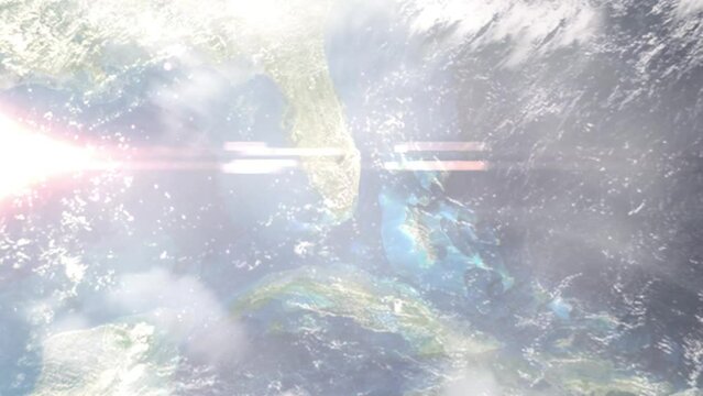Zoom in from space and focus on Kendall, Florida, USA. 3D Animation. Background for travel intro. Elements of this image furnished by NASA