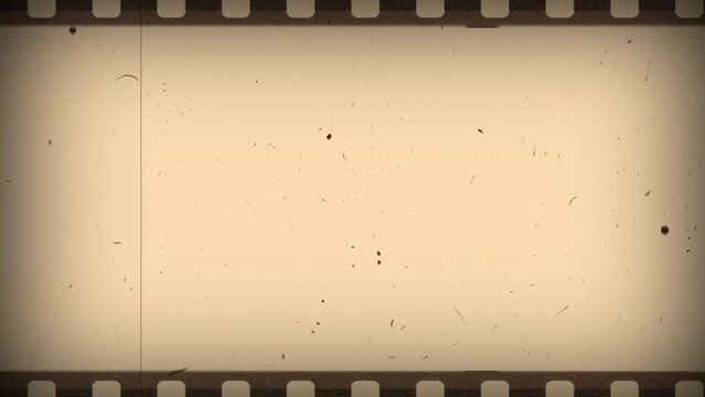 Vintage looping film strip background. 4K reel clutter old tv grain noise frame. Videotape texture overlay with scratches and dirt stains. Lens flare light leaks effect