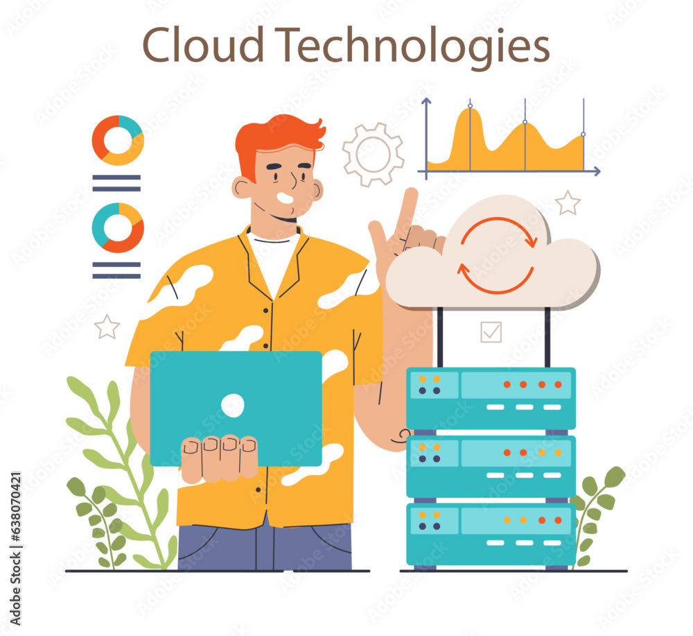 Sticker cloud technology. it specialists administrate cloud server. data information