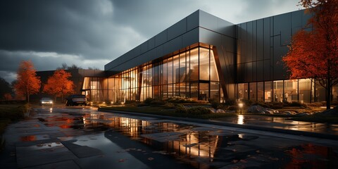 Fototapeta premium Large warehouse at night, generative ai
