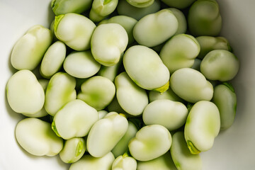 Fresh green fava beans.