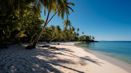Beach with coconut trees. Generative AI.