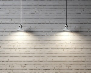 hanging white lamp with shadow on vintage white painted brick wall, background Created with...