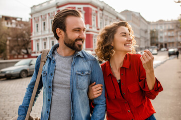 Fototapeta premium man and woman on romantic vacation walking together