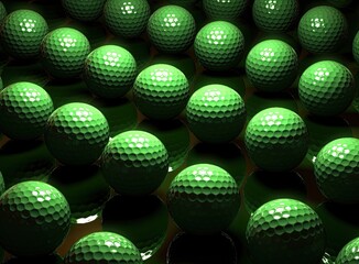 Golf ball on green in beautiful golf course with sunset. Golf ball close up in golf coures. Created with Generative AI technology.