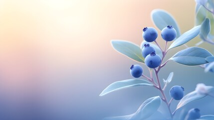 Fototapeta na wymiar Close up blueberry berries plant. Organic blurred summer background with sunlight and copy space.