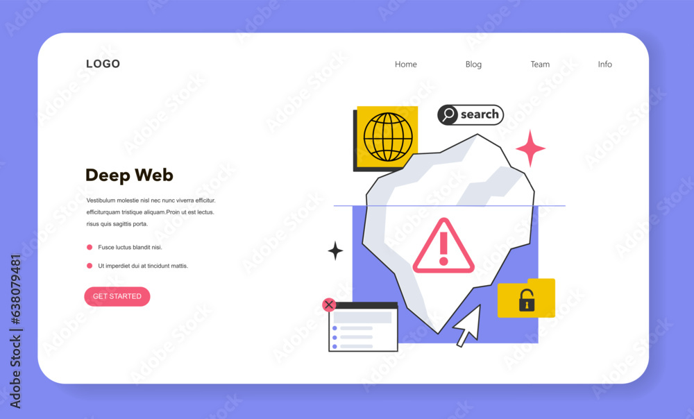 Poster deep web web banner or landing page. invisible or hidden web not indexed