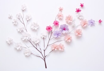 Fototapeta premium A sakura tree blossoms with vibrant paper flowers, captivating the senses with its beauty and whimsical charm