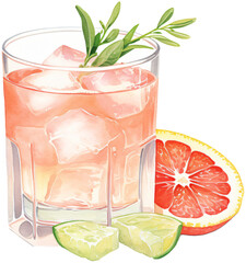 Watercolor Clipart of Grapefruit Gin Frizz Cocktail