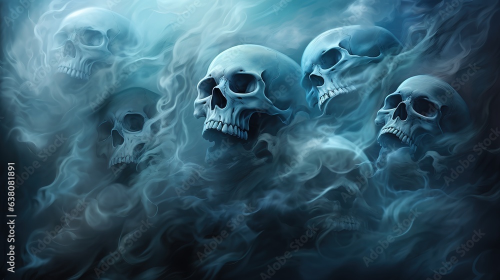 Wall mural realistic human skull in smoke.generative ai