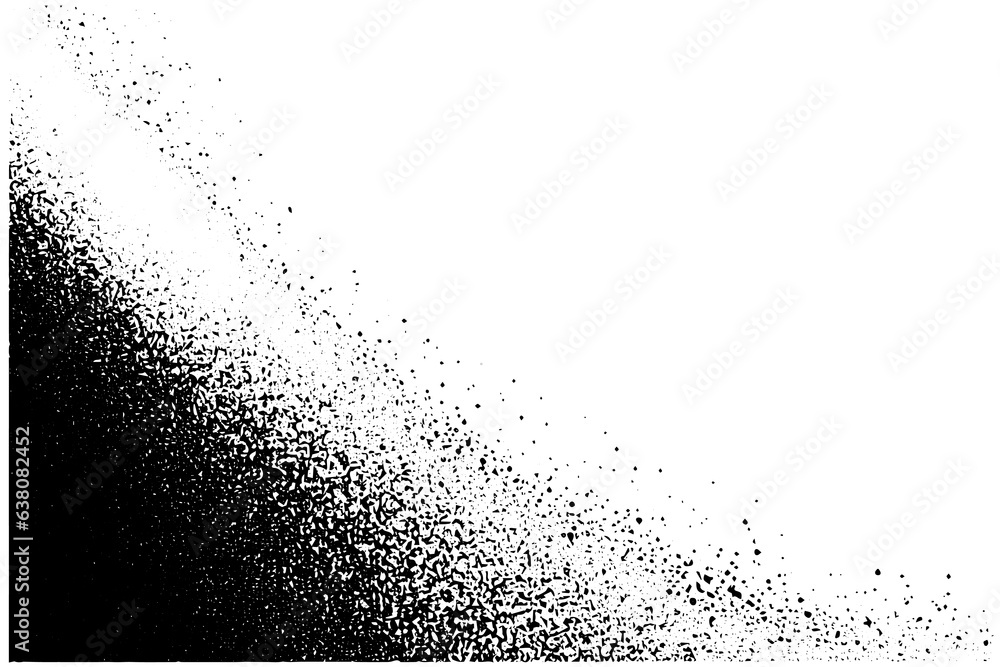 Poster gritty gravel texture. gradient halftone overlay backdrop. monochrome abstract splattered design vec