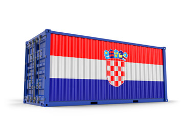 Shipping cargo container textured with Flag of Croatia. Isolated. 3D Rendering