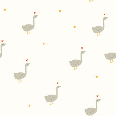 Cute seamless pattern with white goose and heart on white background scandinavian style  © Ольга Минич