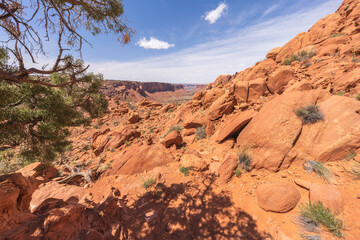 hiking the syncline loop trail in island in the sky district of canyonlands national park, utah, usa