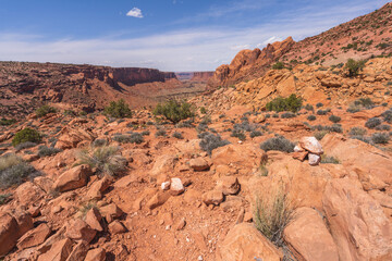 hiking the syncline loop trail in island in the sky district of canyonlands national park, utah, usa