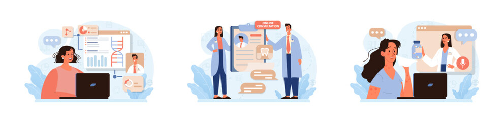 Fototapeta premium Telemedicine set. Online consultation with a doctor. Remote medical
