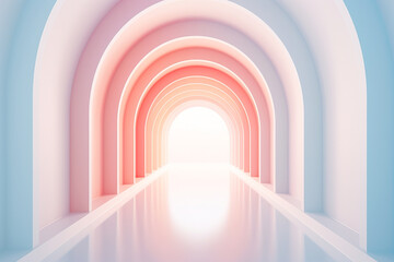Abstract arch corridor, simple pale pastel color design.