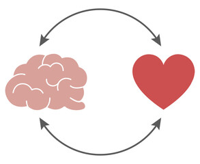 Emotional balance of heart and brain icon. Emotional intelligence concept, emotion, logic. Emotions and rational thought. Balance between soul and intellect. Mental health, emotional wellness symbol - obrazy, fototapety, plakaty