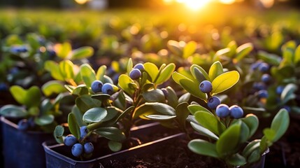 Fototapeta premium Blueberry plants on a farm.