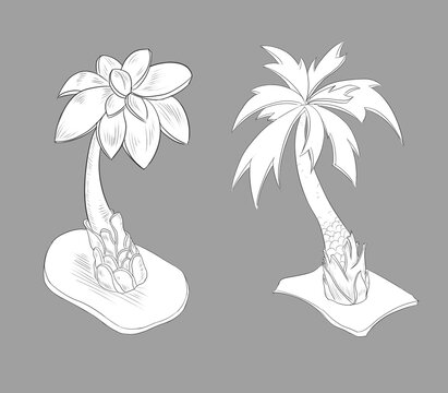 palm trees black and white sketch, casual style