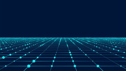 Vector perspective grid. Digital background in retro style. Wireframe landscape on blue background. - obrazy, fototapety, plakaty