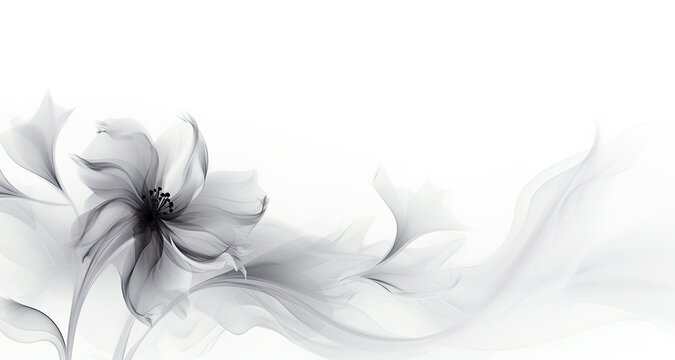 Condolence, grieving card, loss, funerals, support. Beautiful elegant fantasy ink flower on a neutral 
bright background for sending words of support and comfort. Monochromatic style.