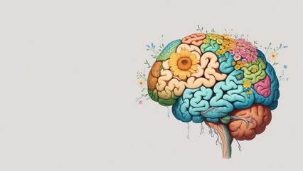 Concept mental health, Colorful human brain, self care, positive thinking, creative mind, Generative AI