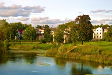 Fototapeta na wymiar Landscape with a lake and houses