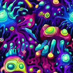 Seamless Illustration of Abstract Psychedelic Trippy Wallpaper design for Backround, Texture pattern. generative ai