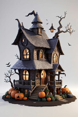 Fototapeta premium 3d halloween witch house on white background