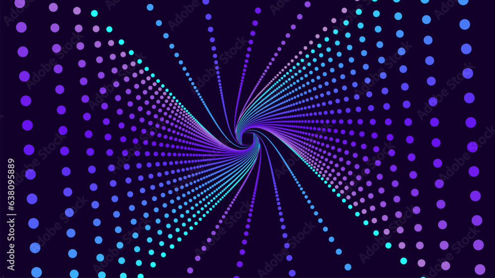 Poster cyber tunnel consisting of moving glowing points. futuristic infinite space background. concept of d