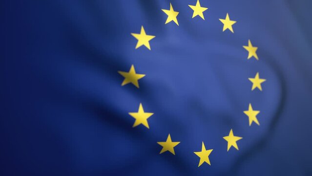 Waving colorful flag of Europe. European flag is blowing in the wind