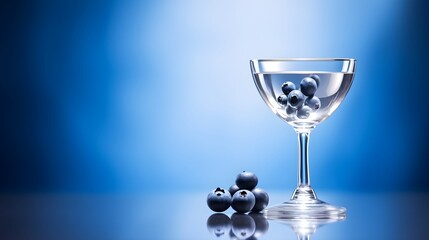 Blueberries in glass, modern minimal background.