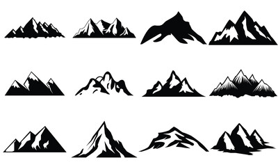 Mountain silhouette set. Rocky mountains icon or logo collection. Vector illustration.