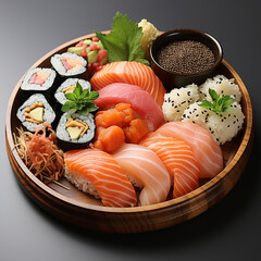 Plate of sushi on a white backdrop