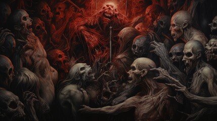 Representation of hell showing horror, pain and evil in each demon. Generative AI