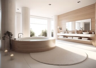 Modern bathroom interior with green plants, generative ai image of comfortable and luxury bathroom