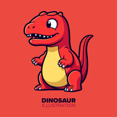 Cute red baby dinosaur cartoon: A Vector Icon Illustration of Nature in Flat Cartoon Style